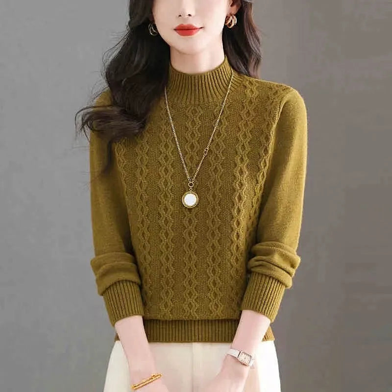 Sweater Woman Clothing Korean Fashion Half High Neck Pullover Pulls Femmes 2026 Autumn Solid Color Women's Long Sleeve Top