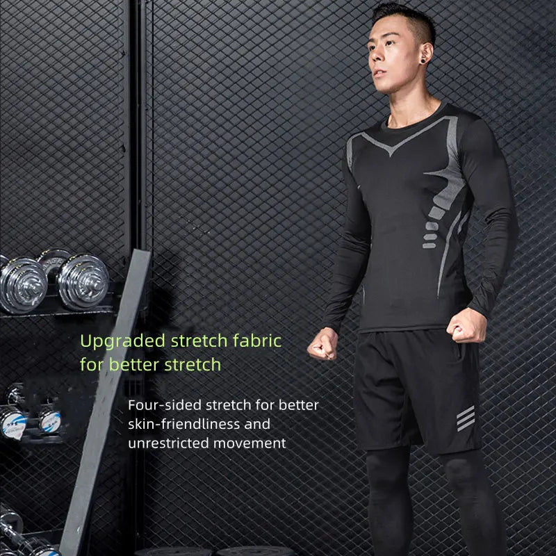 Men's Long Sleeve Compression T-Shirt Quick Dry Tight Fitness Top Winter Sportswear for Gym Running Jogging Training Athletic