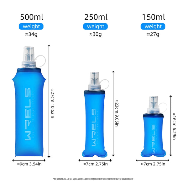 WRELS 250ml 500ml Soft Flask Folding Collapsible Water Bottle TPU BPA Free Outdoor Sport Portable   Water Bag Running Camping