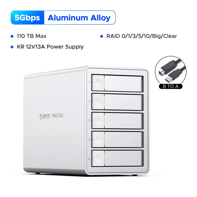 ORICO 3.5"RAID USB3.0 5Gbps HDD Docking Station  150W Power With Cooling Fan for Apple device 5Bay RAID DAS Studio Series