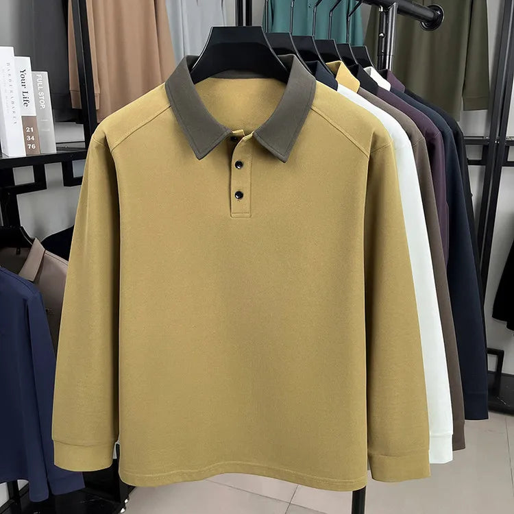 Men's Autumn Knit Polo Shirt, Contrast Collar and Sleeve Design, New Arrival Heavyweight Pullover for Casual Business Wear