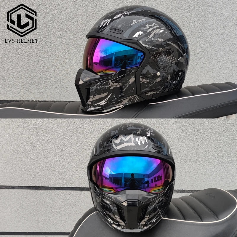 LVS motorcycle retro helmet modular detachable combination full helmet semi covered pilot helmet off-road helmet DOT approved
