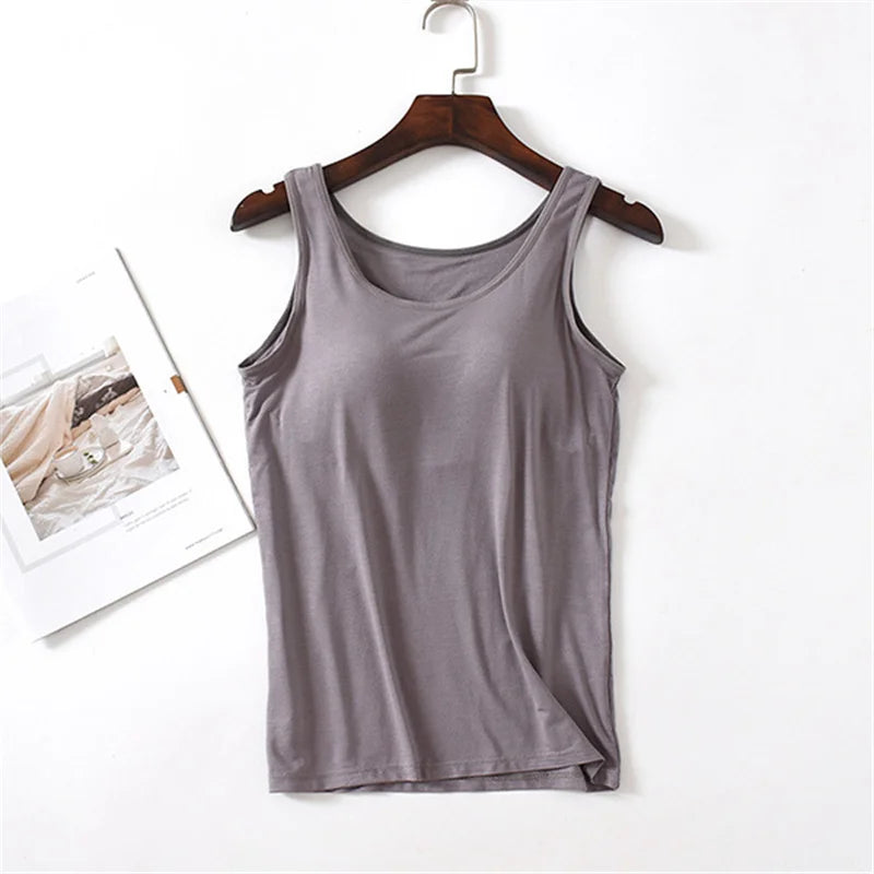 Lingerie Women Sleep Tops Summer Modal Sleeveless Sleepwear Casual Chest Pad Nightwear One Piece Pajamas Bottoming T-shirt S-3XL