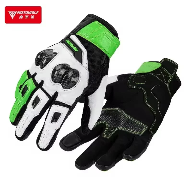 ស្រោមដៃស្បែកម៉ូតូ MOTOWOLF ស្រោមដៃជិះបួនរដូវ ការពារជាតិសរសៃកាបូន អេក្រង់ប៉ះ ការពារការធ្លាក់ មានខ្យល់ចេញចូលបានល្អ