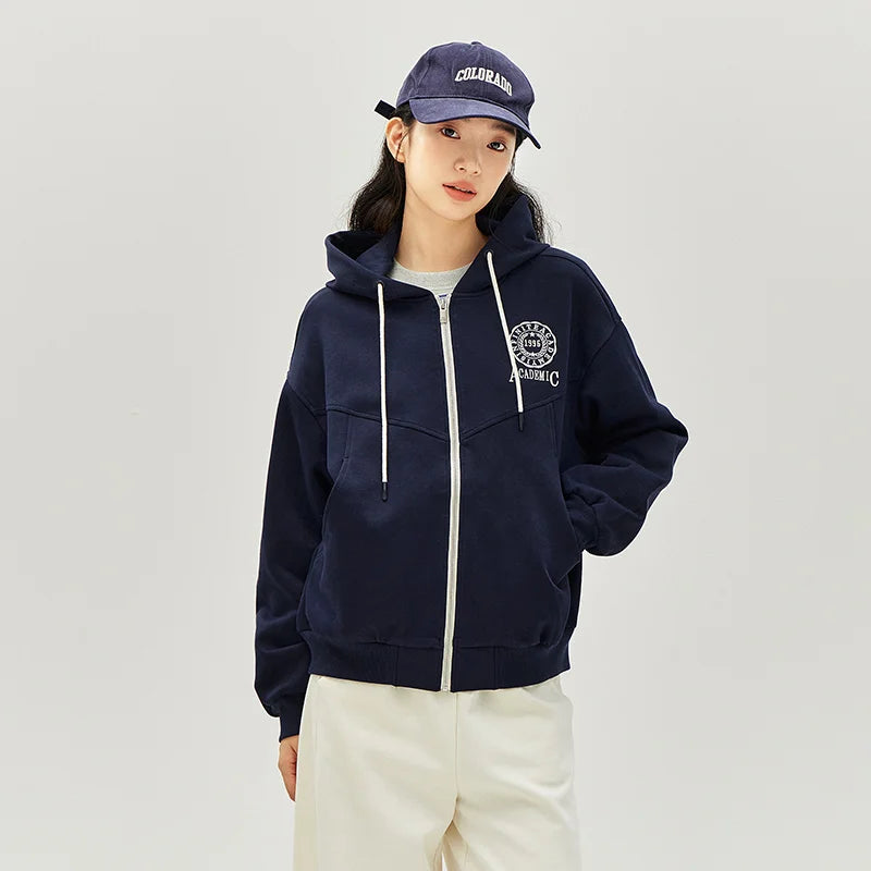 Semir Textured Jacket Women Spring Hooded Letter Embroidery Loose Drop Shoulder Split Design Preppy Style Casual Top