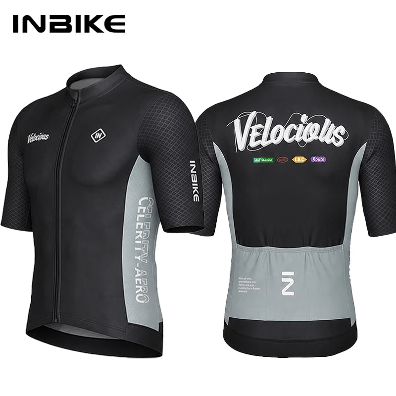 INBIKE Cycling Jersey Men Short Sleeve Road Bike Biking Jerseys Full Zipper with Pockets Bicycle Clothing Breathable Quick Dry