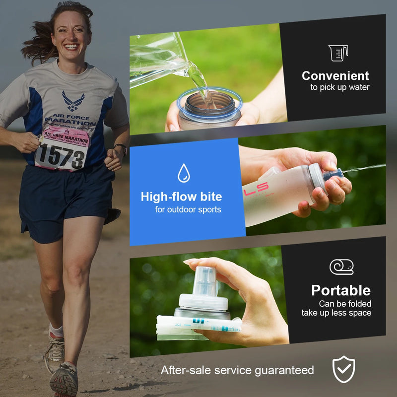 WRELS Soft Flask TPU Leakproof BPA Free Wide Mouth Bite Valve Collapsible Running Hydration Vest Marathon Trail Water Bottle