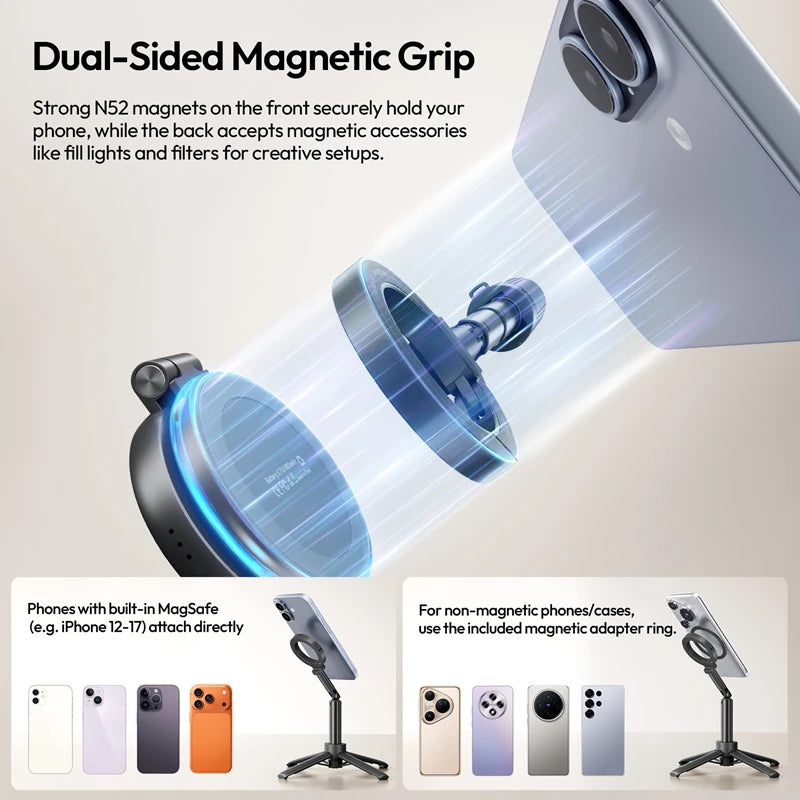 Ulanzi MT71 2 In1 ម៉ាញេទិក Mini Selfie Stick ជើងទម្រសម្រាប់ទូរស័ព្ទ iPhone 17 16 15 Pro Max Android អាចលៃតម្រូវបាន 180° សម្រាប់ Vlog
