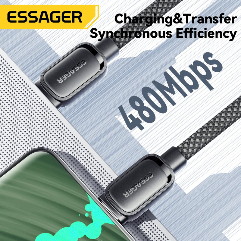 ខ្សែសាកទិន្នន័យ Essager 100W ម៉ាញេទិកដែលអាចដកថយបានលឿន ប្រភេទ C ទៅប្រភេទ C សម្រាប់សាក iPhone 17 16 15 Pro សម្រាប់ MacBook Samsung