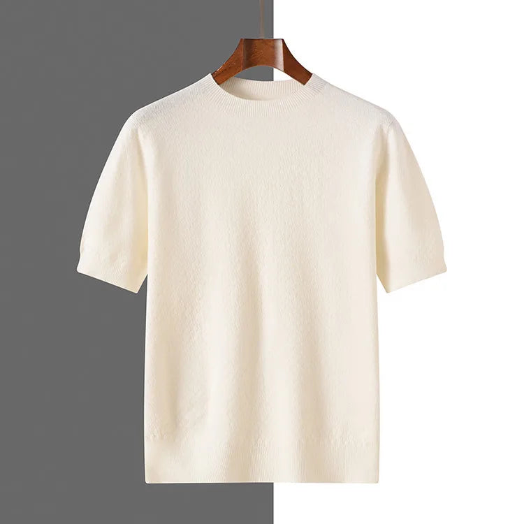 Men's Knit Short Sleeve T-Shirt – Solid Color Crew Neck Casual Top, Soft Breathable Wear for Business & Daily Style