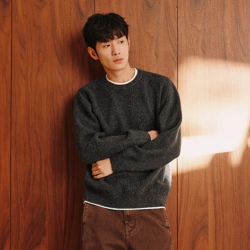 Semir Knitted Sweater Men Winter Fake Two-Piece Knitwear Base Layer Inner Wear 2025 New Marled Yarn Stylish Crew Neck Sweater