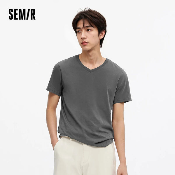 អាវយឺតបុរស Semir ឆ្នាំ ២០២៦ រដូវក្តៅថ្មីជាមូលដ្ឋាន ក V រឹង 3A អាវធម្មតាមានផាសុកភាពប្រឆាំងនឹងបាក់តេរី