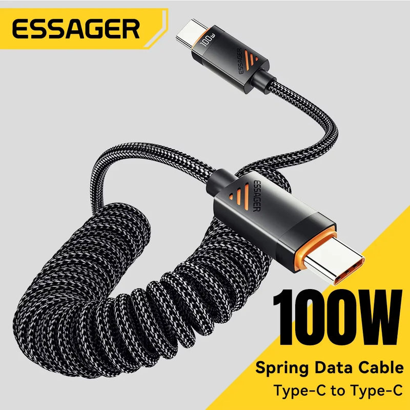ខ្សែសាករថយន្ត Essager ប្រភេទ C សម្រាប់ iPhone 17 16 15 Pro Xiaomi Samsung 100W PD សាកលឿនសម្រាប់ Macbook iPad ខ្សែ Type C ដល់ C
