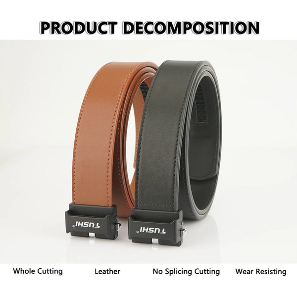 TUSHI New Men Belt Genuine Leather Belt for Men Alloy Buckle Ratchet Belts Men Designer Belt Automatic Tactical Hard Gun Belts