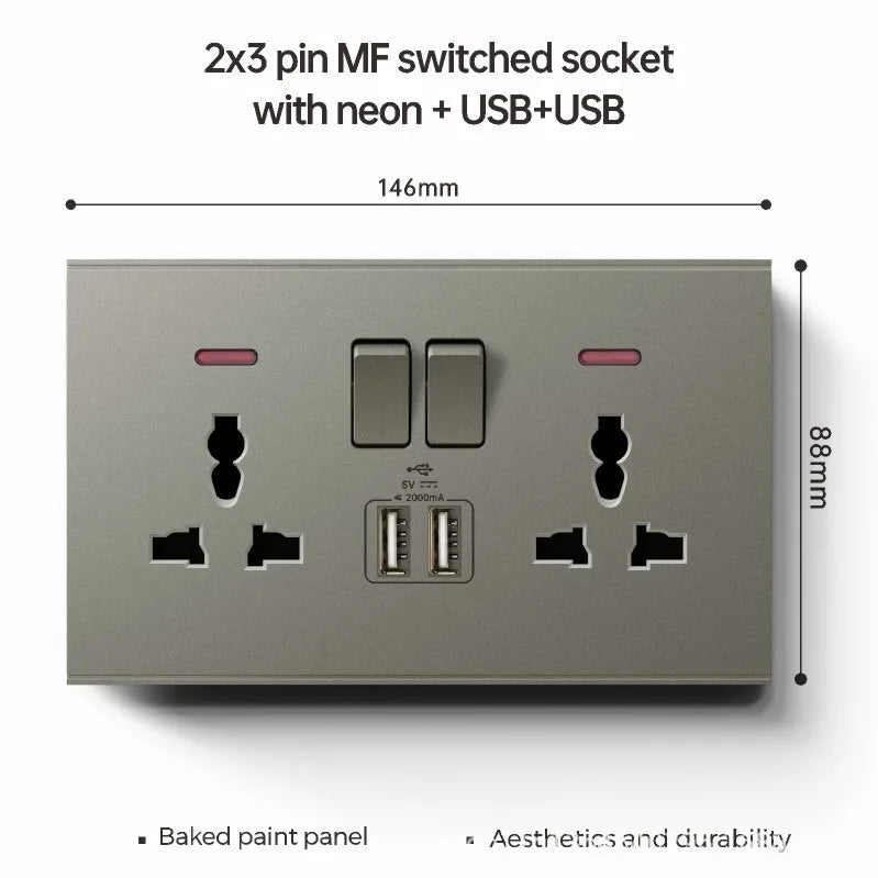 UK 13A with USB Type-c 18W Quick Charge Wall Power Socket Plug,Universal Wall light Switch Panel Dual USB Electrical Outlet