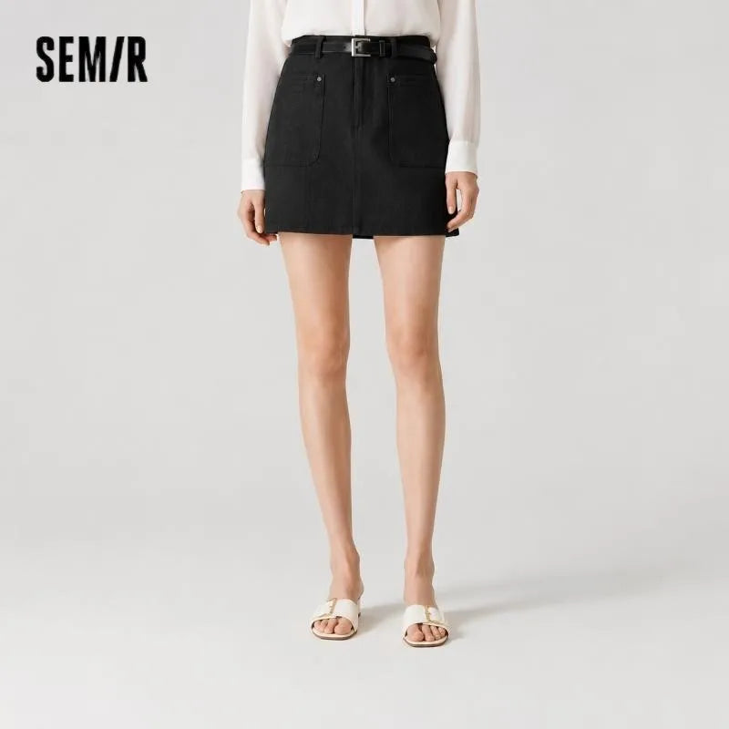 Semir Women Skirt High Waist Belt Mini Slim Fit Leg Lengthening Cool Vintage Versatile A Line 2026 Summer Top