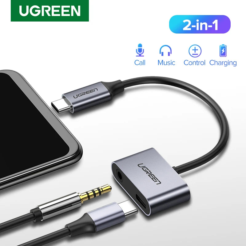 UGREEN USB C to Jack 3.5 Type C Cable Adapter USB Type C 3.5mm AUX Earphone Converter for Huawei P20 Pro Xiaomi Mi 6 8 9 se Note