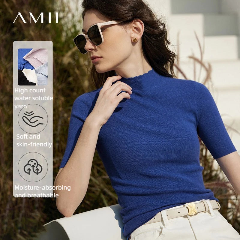 អាវយឺត AMII សម្រាប់នារី រដូវស្លឹកឈើជ្រុះ ឆ្នាំ២០២៥ អាវយឺតកអាវស្តើង ស្តើង សម្រាប់នារី អាវប៉ាក់ទន់ ងាយស្រួលប្រើ 12321057