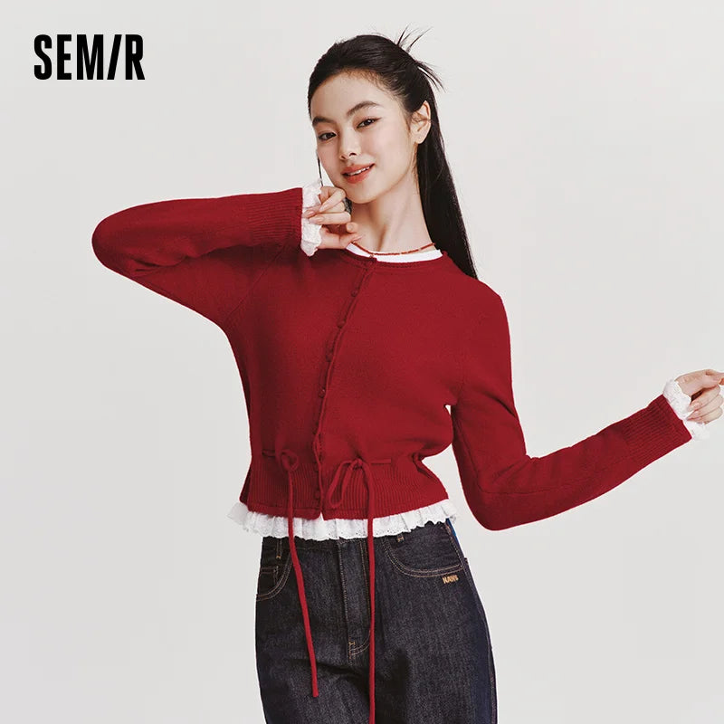 Semir Cute Cardigan Women 2026 Spring Sweet New Year Style Casual Comfortable Versatile Fashion Knitwear Daily Wear Top