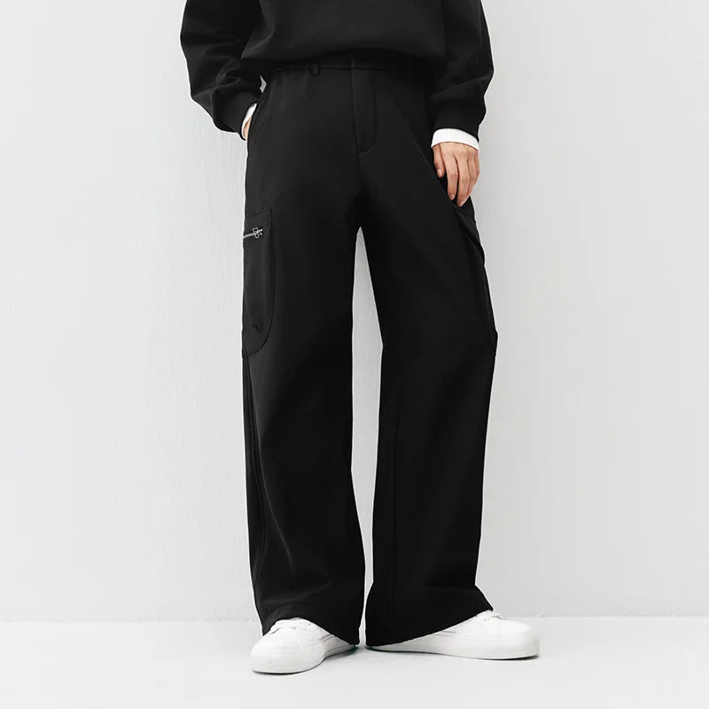 Semir Women Pants Fleece Lined Wide Leg Urban Workwear Style Street Style Drawstring Waist 2026 Winter Comfort Fit