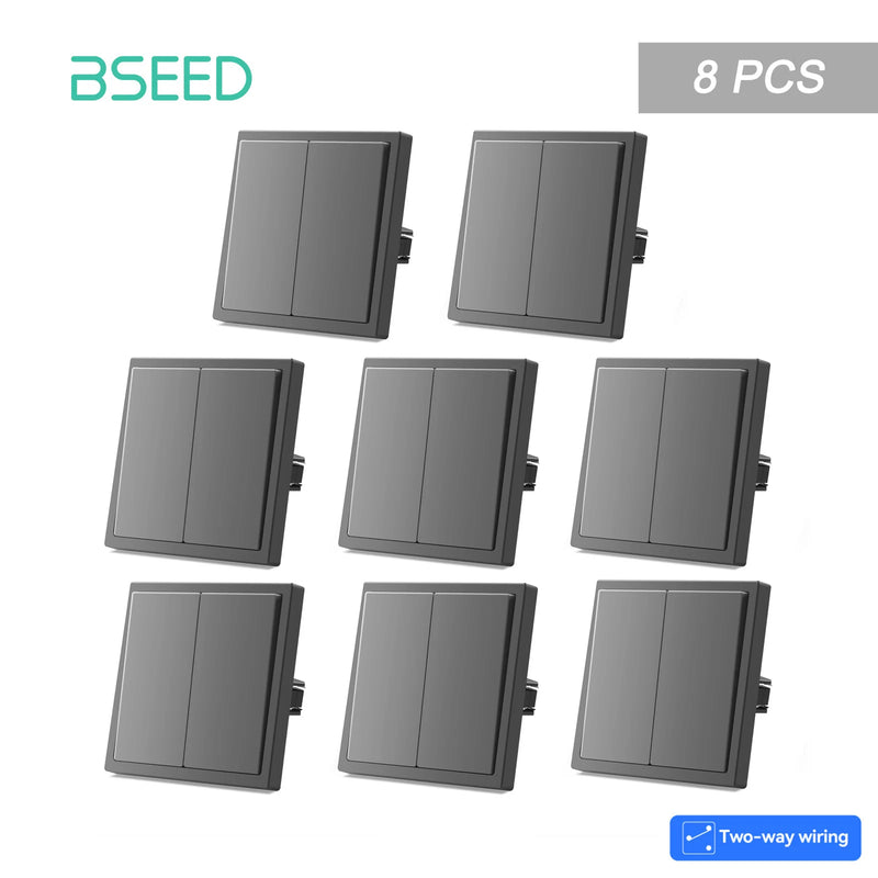 BSEED E Series 1/2/4/8 Packs 2Gang 2Way Button Light Switch Wall Light Switch On Off For Stairs Plastic Frame Bulk Set