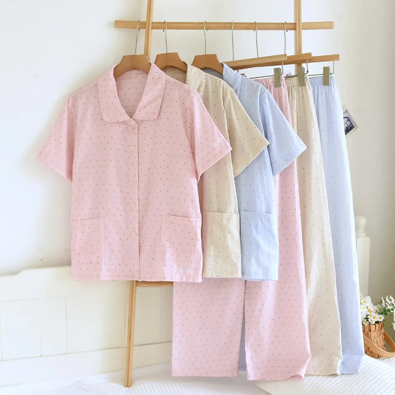 Summer Pajamas Woman Short Sleeve Tops Trousers 2Pcs Night Wear for Ladies Soft Sleepwear Woman Home Clothing Set Lounge Wear