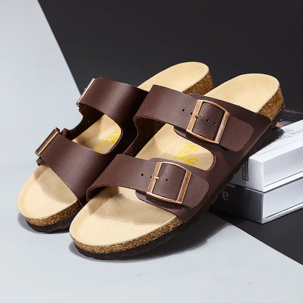 Plus Size 49 50 51 Men Women Cork Footbed Slide Sandals Double Adjustable Two Straps Buckle Flat Casual Summer Slip on Sandals