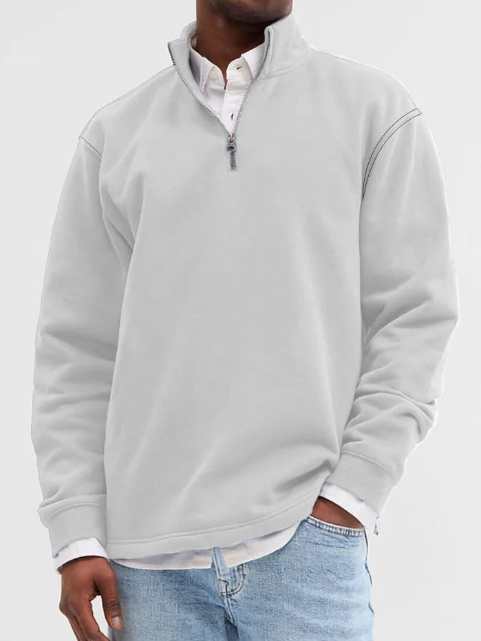 Men's Half-Zip Knit Hoodie – Soft Gray Pullover with Relaxed Fit, Modern Drop Shoulder Design 13 Colors Available