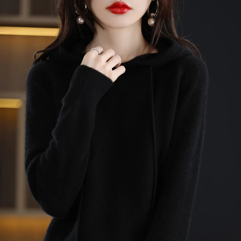 Korean Spring Autumn Knitwears Pull Femme Hooded Sweater For Women Thick Long Sleeve Top Loose Pullover Sueter Invierno Mujer