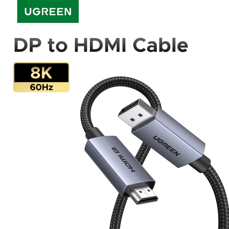 UGREEN 8K@60Hz 4K@240Hz Active DisplayPort to HDMI Cable Unidirectional DP 1.4 to HDMI 2.1 Cord Adapter Support 32.4Gbps, HDR