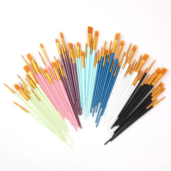 10 Pcs Nylon Hair Paint Brushes Set, Pearl Plastic Handle Watercolor Oil Acrylic Painting Brush for Students Beginners