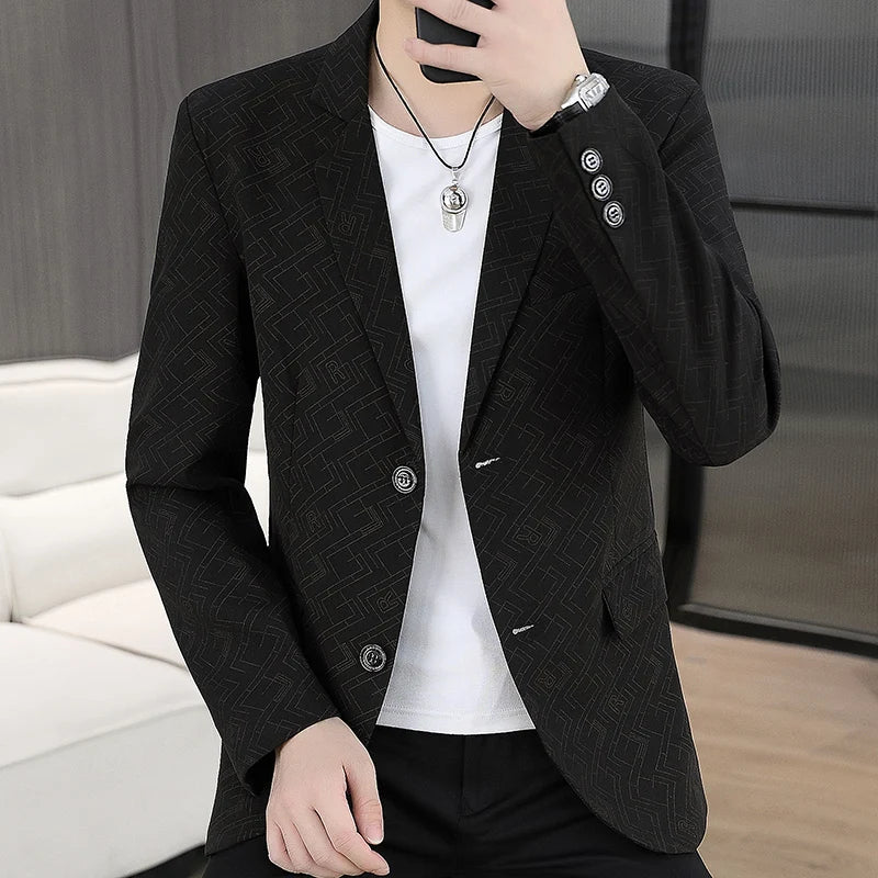 2026 Men's Long-sleeve Suit Jackets for Spring and Fall; Single-Breasted, V-neck Casual Blazers Available in White, Black, Khaki