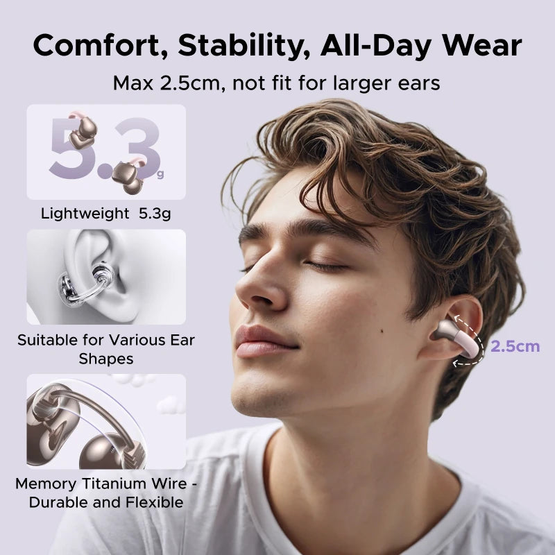 UGREEN Open Ear Clip Wireless Earbuds Bluetooth Sports Earphones Headphones in Mic with Earhooks & Ear Hook