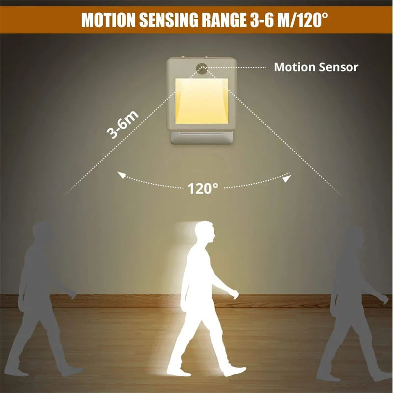 Motion Sensor Night Light Plug in Auto Off Timer 5 Level Dimmable Motion Sensor LED Lamp Soft Warm Light for Hallway Bathroom ﻿