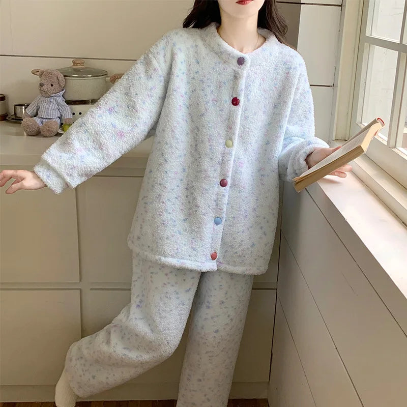 Pijama Mujer Invierno Korean Flannel Winter Pajamas For Women Thick Hot Velvet Sleepwear Set Casual Warm Women's Home Clothes