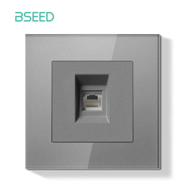 BSEED E Series Mechanical Button Switch 1/2Gang 1Way Light Switch Wall Electrical Socket ST TV CAT6 Socket Glass Panel Switch