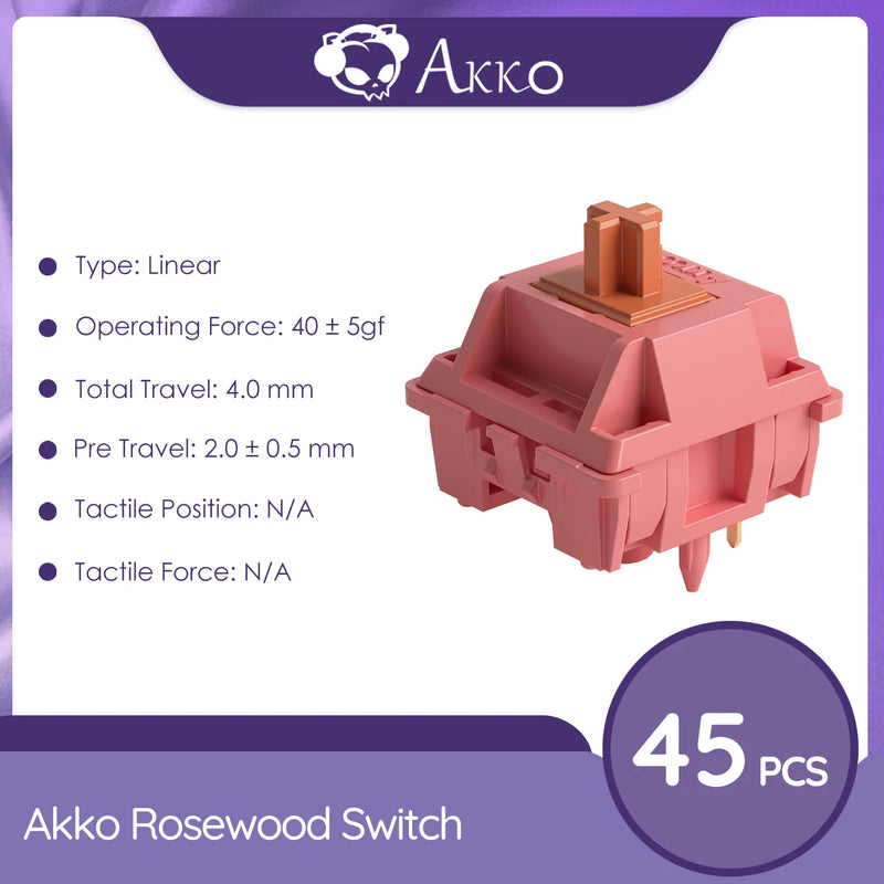 Akko Rosewood Switch 5 Pins 40gf Linear Switch Factory Lubed Deep Low-pitch Compatible with MX Mechanical Keyboard (45 pcs)