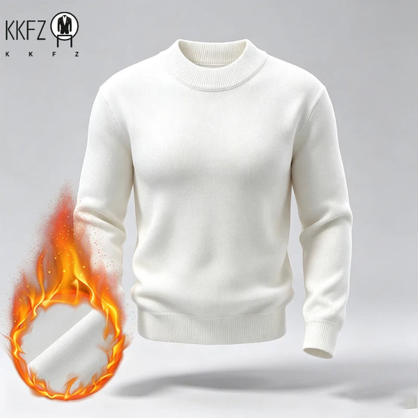 Mens Insulated Crew Neck Pullover Long Sleeve Ribbed Edge Knit Top For Urban Casual Style And Cold���Season Scenarios