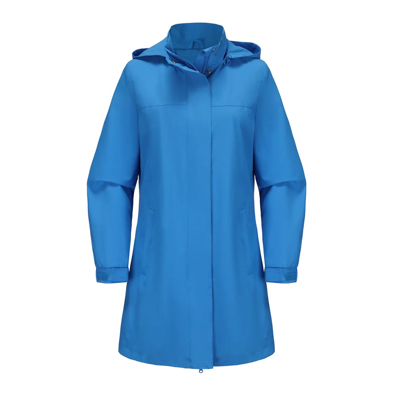 Women's Black Waterproof Hooded Jacket for Spring and Fall; The Hood Is Detachable; Available in Green, Red, Blue, Off-white.