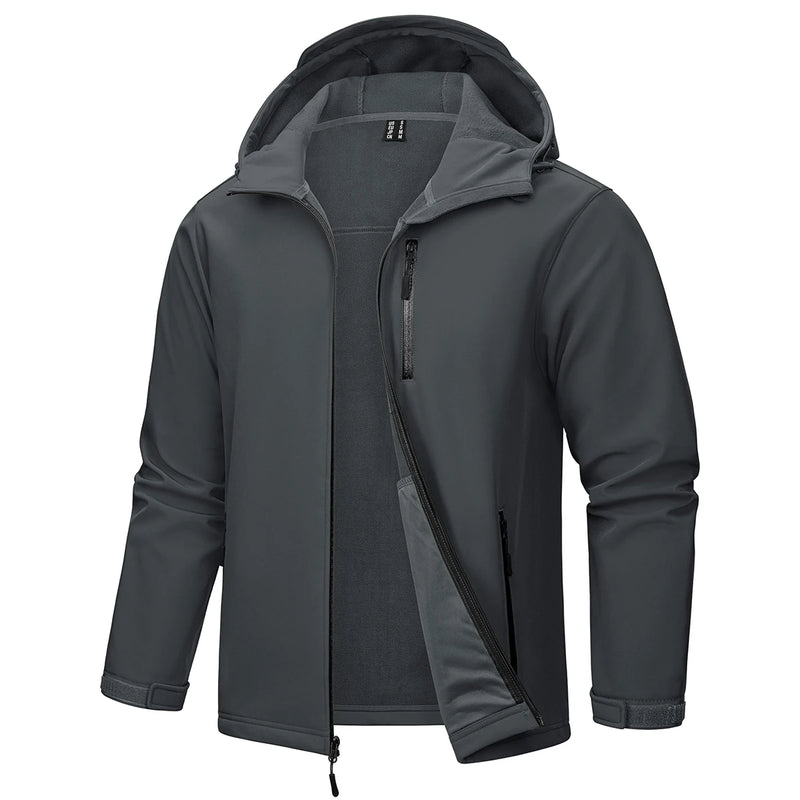 TACVASEN Hiking Outdoor Jackets Men's Hooded Fleece Lined Coats Softshell Waterproof Windpoof Outerwear Multiple Zipper Pockets