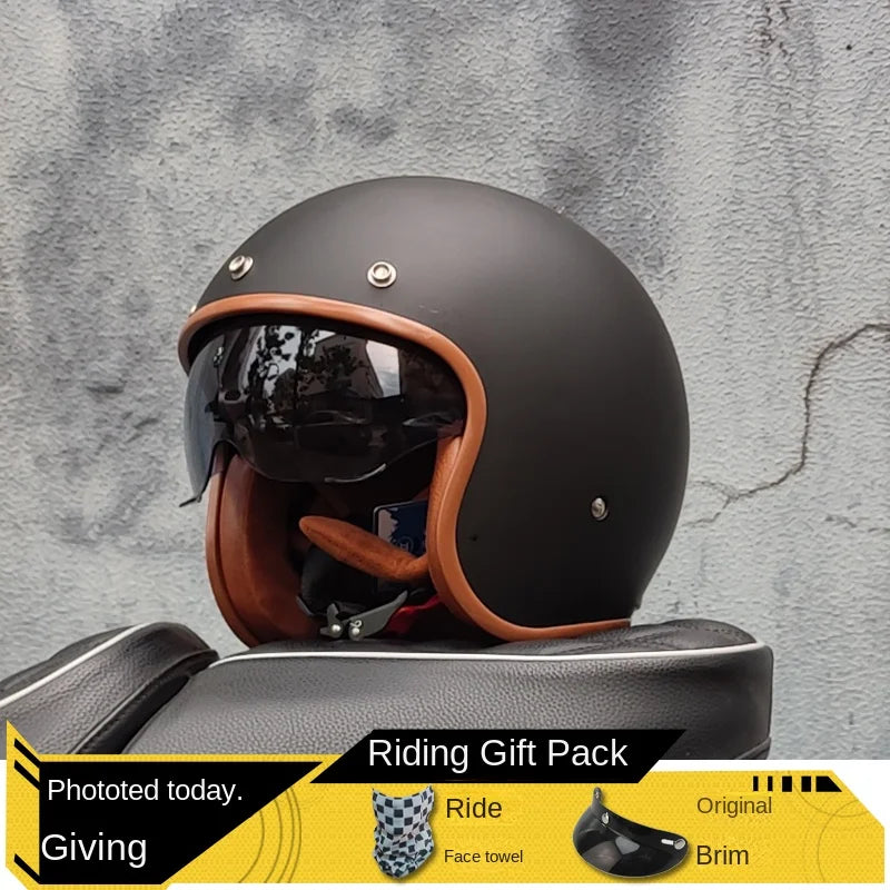 ORZ-060 Vintage 3/4 Jet Motorcycle Helmet Retro Open‑Face Half Helmet,Classic Chopper Scooter Riding Helmet Casque Moto