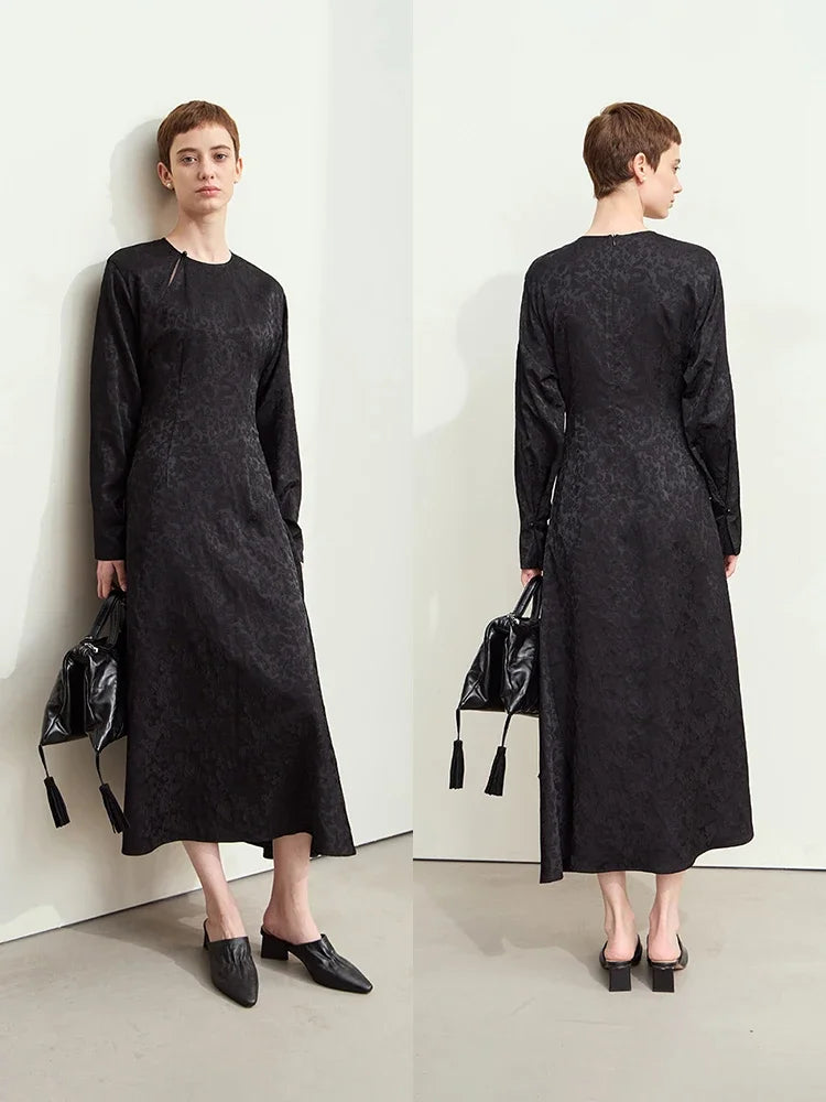 Amii Minimalism 2025 Women Dresses O-Neck Long Sleeve New Chinese Style Jacquard Retro Autumn Ankle-Length Female Dress 12443143