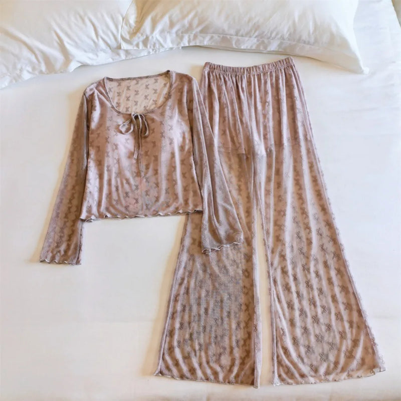 Elegant Chest Pad Home Suit for Women Nightwear Thin Long-Sleeve Pajamas Set 2026 Autumn New Two-Piece Comfortable Homewear Suit