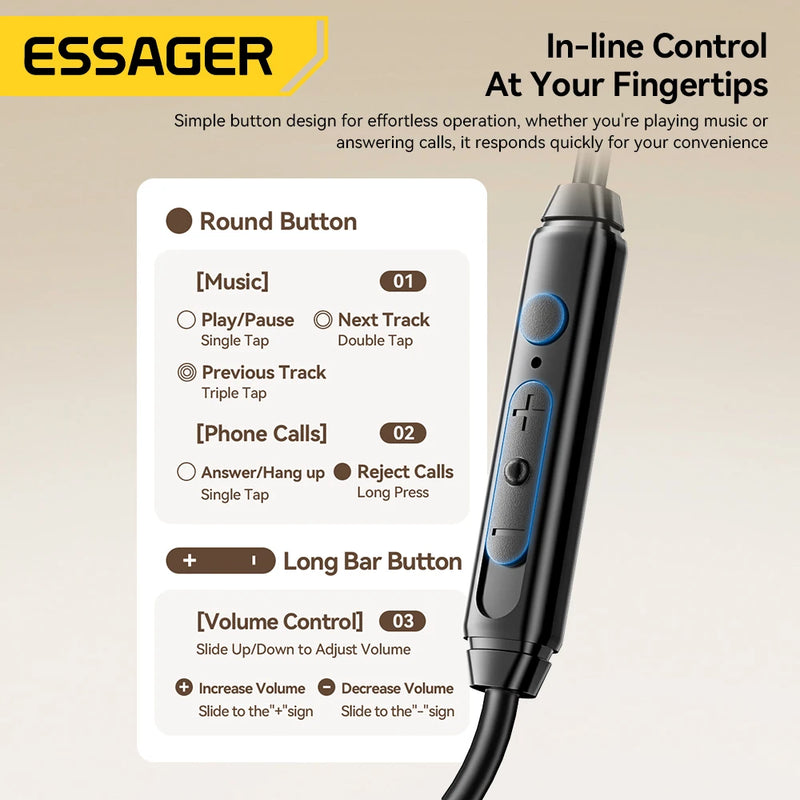 កាសស្តាប់ត្រចៀក Essager Game មានខ្សែ HIFI Bass ក្នុងត្រចៀក USB ប្រភេទ C 3.5mm ជាមួយខ្សែដែលគ្រប់គ្រងដោយមីក្រូហ្វូន កាសកាត់បន្ថយសំឡេងរំខាន