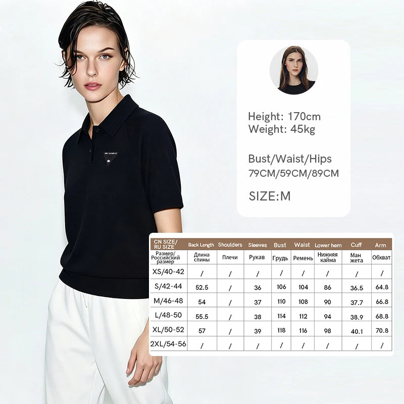 Amii Women's T-Shirt 2026 Summer New Raglan Sleeve Waffle Texture Tee Loose Polo Neck Color Block Embroidery Casual Top 12622168