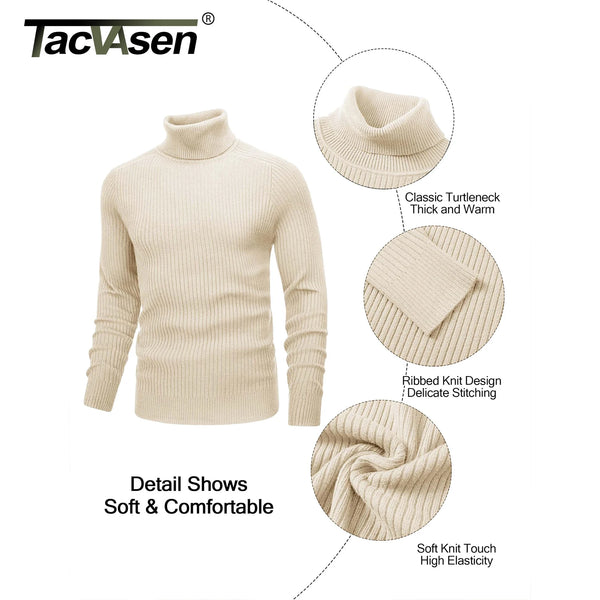 TACVASEN Men's Knit Turtleneck Sweater Thicken Ribbed Long Sleeve Solid Pullover Casual Fall Winter Thermal Soft Tops Streetwear