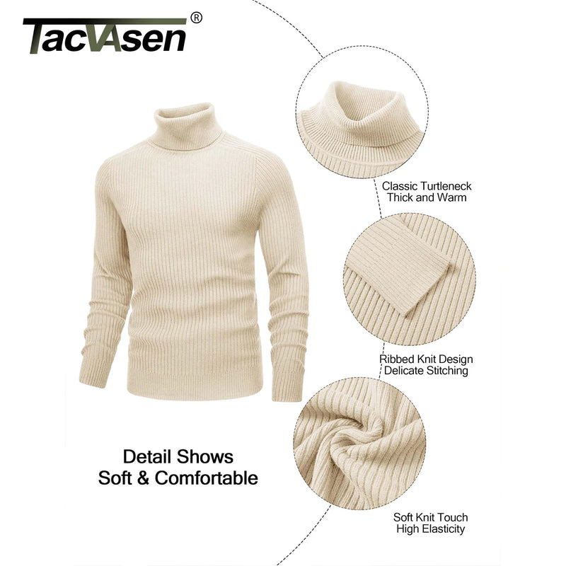 TACVASEN Men's Knit Turtleneck Sweater Thicken Ribbed Long Sleeve Solid Pullover Casual Fall Winter Thermal Soft Tops Streetwear