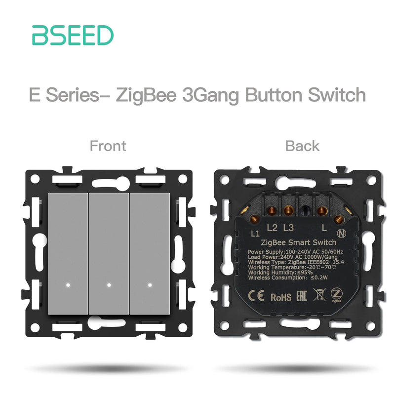 BSEED 1/2/3/4Gang Zigbee Click Switch Part Plastic Frame Smart Dimmer Curtain Switch Function DIY Part EU Smart Socket Parts