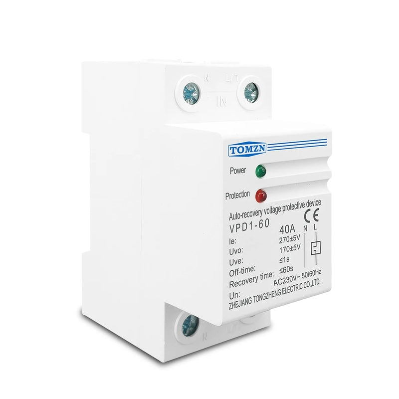 TOMZN 40A 230V Household Din rail automatic recovery reconnect over voltage and under voltage  protective device protector