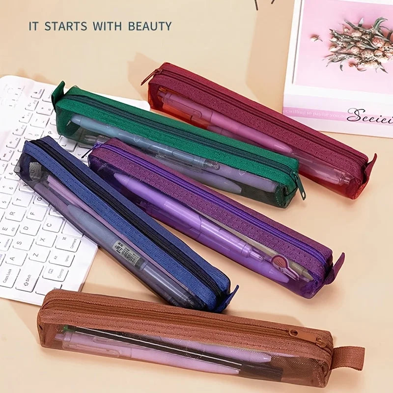 1pc Multi-Functional Mini Mesh Pencil Case Storage Bags,Suitable for Exams,Portable Pencil Cases,Back-To-School School Supplies